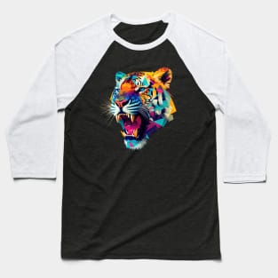 Roaring Polygon Tiger | Colorful Animal Art Baseball T-Shirt